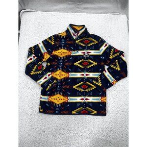 Men's Massive Outdoors Navy Fleece Aztec Quarter Snap Long Sleeve Top Size S